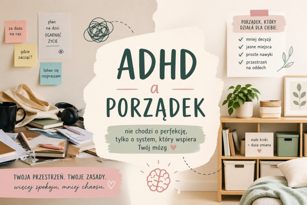 ADHD a porządek, system organizacji dla neuroatypowych, organizacja przestrzeni pomorskie, jak zacząc ogarniać życie i dom mając adhd