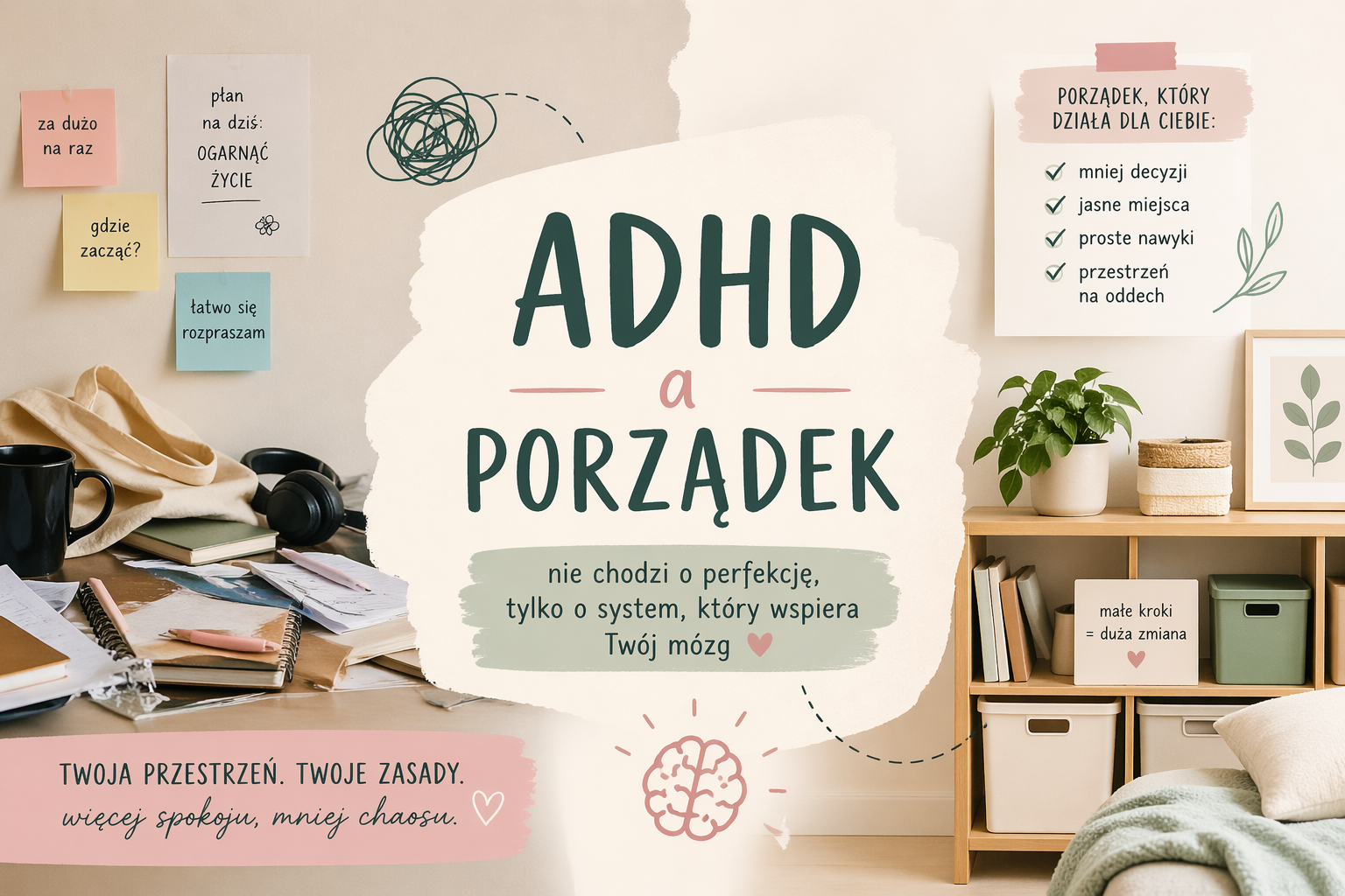 ADHD a porządek, system organizacji dla neuroatypowych, organizacja przestrzeni pomorskie, jak zacząc ogarniać życie i dom mając adhd