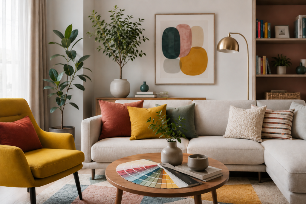dobór kolorów do wnętrza, homestaging, projektowanie wnętrz, naturalnie poukładane, wplyw kolorów na człowieka